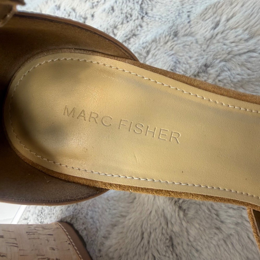 Marc Fisher Hillory Tan Suede Cork Platform Wedge Sandals Ankle Strap Womens 10M - Picture 7 of 11